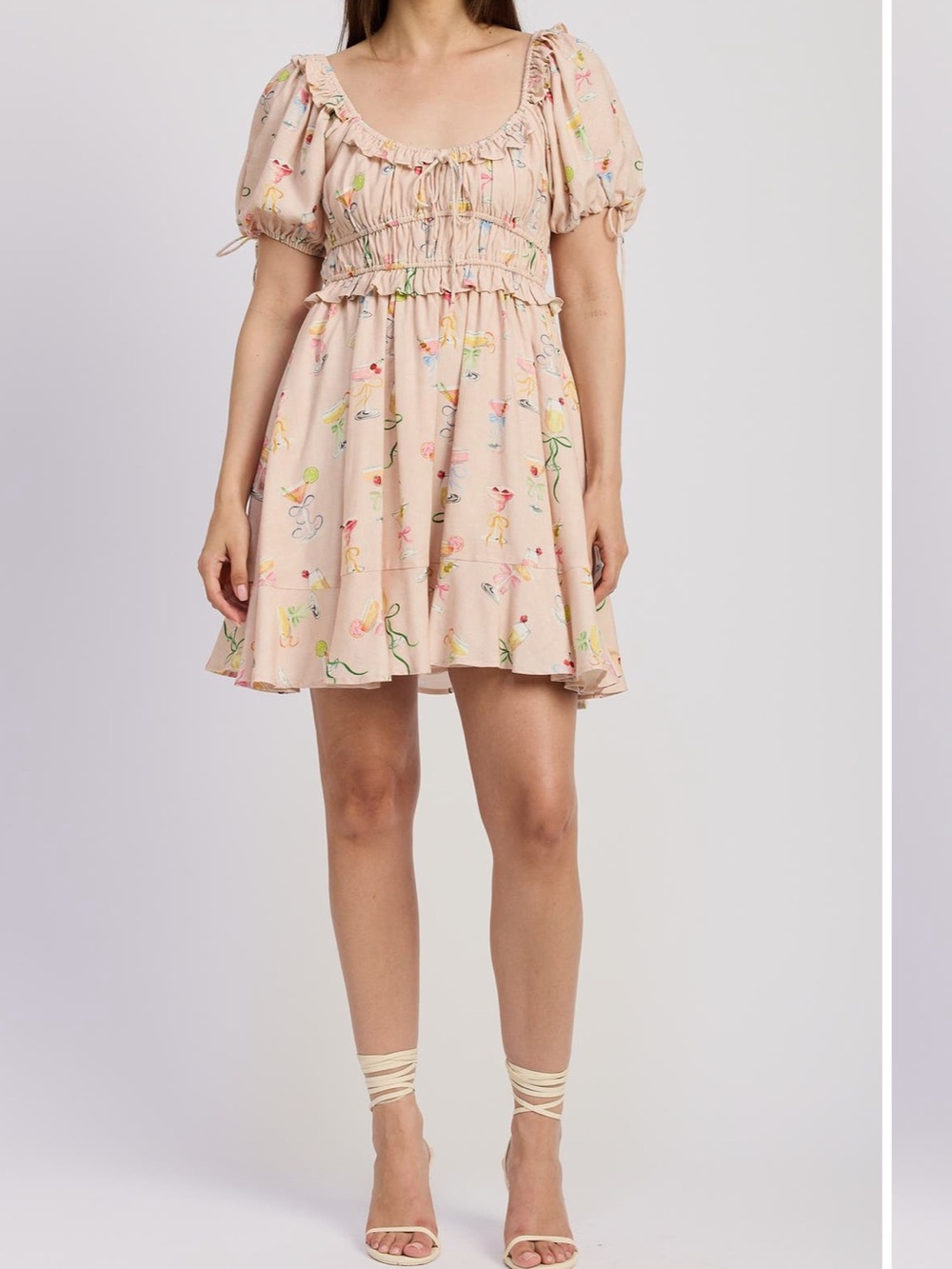 Nordstrom Peach Floral Puff-Sleeve Casual Dress